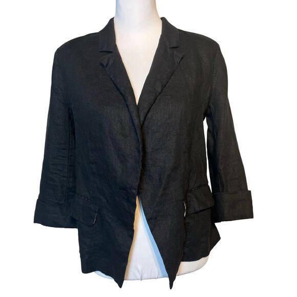 Love Tree Linen Blazer Large 3/4 Sleeve Black Casual Workwear Artcore - Picture 1 of 7